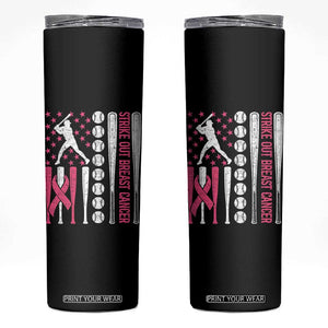 Baseball Breast Cancer Skinny Tumbler Pink Ribbon Strike Out Breast Cancer American Flag TS10 Black Print Your Wear