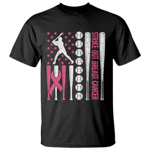 Baseball Breast Cancer T Shirt Pink Ribbon Strike Out Breast Cancer American Flag TS10 Black Print Your Wear