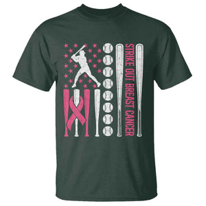 Baseball Breast Cancer T Shirt Pink Ribbon Strike Out Breast Cancer American Flag TS10 Dark Forest Green Print Your Wear