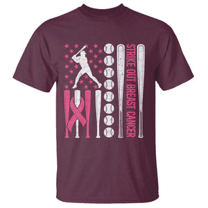 Baseball Breast Cancer T Shirt Pink Ribbon Strike Out Breast Cancer American Flag TS10 Maroon Print Your Wear