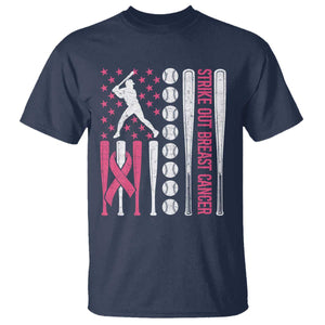 Baseball Breast Cancer T Shirt Pink Ribbon Strike Out Breast Cancer American Flag TS10 Navy Print Your Wear