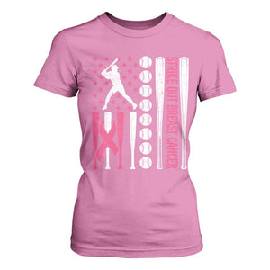 Baseball Breast Cancer T Shirt For Women Pink Ribbon Strike Out Breast Cancer American Flag TS10 Azalea Print Your Wear