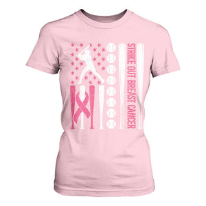 Baseball Breast Cancer T Shirt For Women Pink Ribbon Strike Out Breast Cancer American Flag TS10 Light Pink Print Your Wear