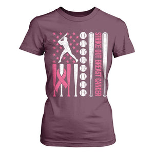 Baseball Breast Cancer T Shirt For Women Pink Ribbon Strike Out Breast Cancer American Flag TS10 Maroon Print Your Wear