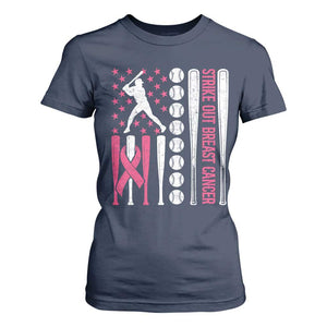 Baseball Breast Cancer T Shirt For Women Pink Ribbon Strike Out Breast Cancer American Flag TS10 Navy Print Your Wear
