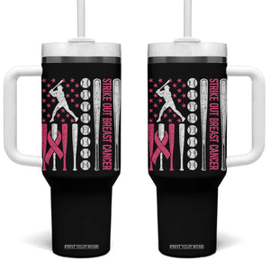 Baseball Breast Cancer Tumbler With Handle Pink Ribbon Strike Out Breast Cancer American Flag TS10 One Size: 40 oz Black Print Your Wear