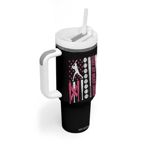 Baseball Breast Cancer Tumbler With Handle Pink Ribbon Strike Out Breast Cancer American Flag TS10 Print Your Wear