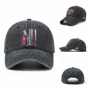Baseball Breast Cancer Washed Cotton Baseball Cap Pink Ribbon Strike Out Breast Cancer American Flag TS10 Washed Cap Universal Fit Dark Gray Print Your Wear