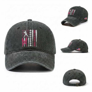 Baseball Breast Cancer Washed Cotton Baseball Cap Pink Ribbon Strike Out Breast Cancer American Flag TS10 Washed Cap Universal Fit Dark Green Print Your Wear