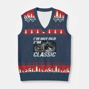 Vintage I'm Not Old I'm Classic V-Neck Knit Sweater Vest Funny Car Graphic Racing Drift Car TS10 Navy Red Print Your Wear