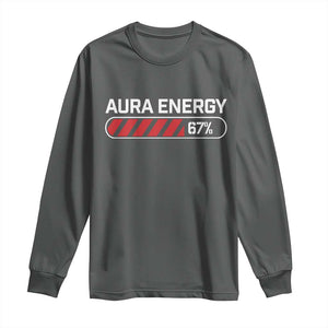 Funny Six Seven Long Sleeve Shirt Aura Energy at 67 Meme Gen Alpha Slang TS10 Dark Heather Print Your Wear