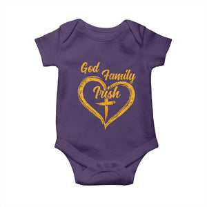 God Family Irish Baby Onesie Vintage Cross In Heart Christian Notre Dame Game Day TS10 Purple Print Your Wear