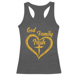 God Family Irish Racerback Tank Top Vintage Cross In Heart Christian Notre Dame Game Day TS10 Dark Heather Print Your Wear