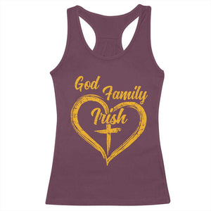 God Family Irish Racerback Tank Top Vintage Cross In Heart Christian Notre Dame Game Day TS10 Maroon Print Your Wear