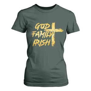 God Family Irish T Shirt For Women Christian Faith Cross Notre Dame Game Day TS10 Dark Forest Green Print Your Wear