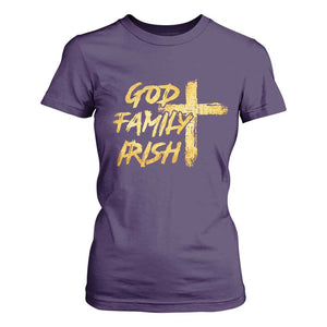 God Family Irish T Shirt For Women Christian Faith Cross Notre Dame Game Day TS10 Purple Print Your Wear