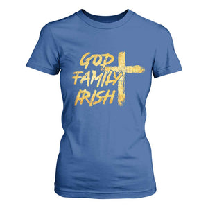 God Family Irish T Shirt For Women Christian Faith Cross Notre Dame Game Day TS10 Royal Blue Print Your Wear