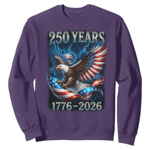 250 Years America Sweatshirt Eagle and Flag 250th Anniversary USA Patriotic 1776 2026 TS10 Purple Print Your Wear