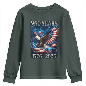 250 Years America Youth Sweatshirt Eagle and Flag 250th Anniversary USA Patriotic 1776 2026 TS10 Dark Forest Green Print Your Wear
