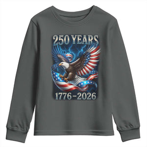 250 Years America Youth Sweatshirt Eagle and Flag 250th Anniversary USA Patriotic 1776 2026 TS10 Dark Heather Print Your Wear