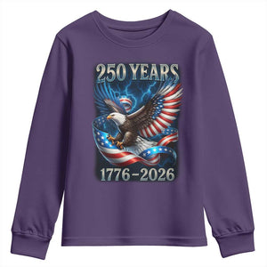 250 Years America Youth Sweatshirt Eagle and Flag 250th Anniversary USA Patriotic 1776 2026 TS10 Purple Print Your Wear