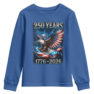 250 Years America Youth Sweatshirt Eagle and Flag 250th Anniversary USA Patriotic 1776 2026 TS10 Royal Blue Print Your Wear