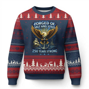 Navy Veteran 250th Anniversary Ugly Christmas Sweater Forged of Salt and Steel US Naval Ships 250th Anniversary TS10 Navy Red Print Your Wear