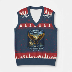 Navy Veteran 250th Anniversary V-Neck Knit Sweater Vest Forged of Salt and Steel US Naval Ships 250th Anniversary TS10 Navy Red Print Your Wear