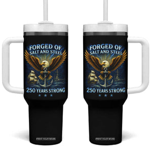 Navy Veteran 250th Anniversary Tumbler With Handle Forged of Salt and Steel US Naval Ships 250th Anniversary TS10 One Size: 40 oz Black Print Your Wear
