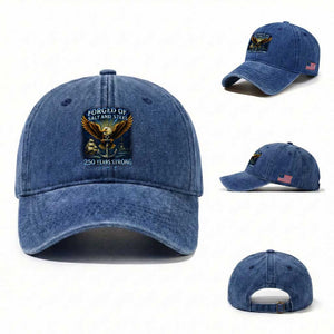 Navy Veteran 250th Anniversary Washed Cotton Baseball Cap Forged of Salt and Steel US Naval Ships 250th Anniversary TS10 Washed Cap Universal Fit Royal Blue Print Your Wear