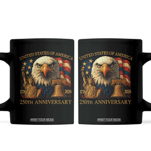 US 250th Anniversary Coffee Mug Retro Bald Eagle American Flag Patriotic Veterans TS10 Black Print Your Wear