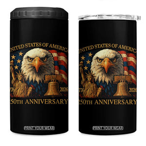 US 250th Anniversary 4 in 1 Can Cooler Tumbler Retro Bald Eagle American Flag Patriotic Veterans TS10 One Size: 16 oz Black Print Your Wear
