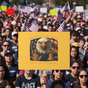 US 250th Anniversary Protest Sign Retro Bald Eagle American Flag Patriotic Veterans TS10 Horizontal 18" × 24" Yellow Print Your Wear