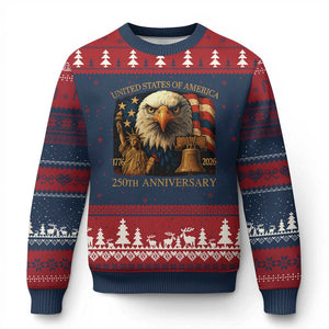 US 250th Anniversary Ugly Christmas Sweater Retro Bald Eagle American Flag Patriotic Veterans TS10 Navy Red Print Your Wear