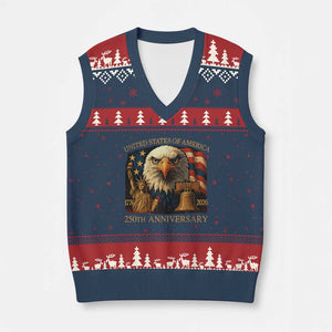 US 250th Anniversary V-Neck Knit Sweater Vest Retro Bald Eagle American Flag Patriotic Veterans TS10 Navy Red Print Your Wear