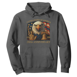 US 250th Anniversary Hoodie Retro Bald Eagle American Flag Patriotic Veterans TS10 Dark Heather Print Your Wear