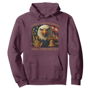 US 250th Anniversary Hoodie Retro Bald Eagle American Flag Patriotic Veterans TS10 Maroon Print Your Wear