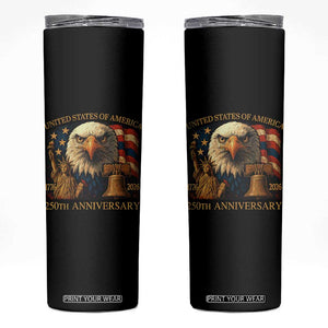 US 250th Anniversary Skinny Tumbler Retro Bald Eagle American Flag Patriotic Veterans TS10 Black Print Your Wear