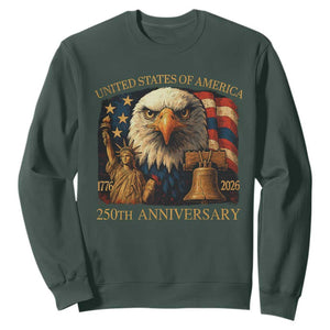 US 250th Anniversary Sweatshirt Retro Bald Eagle American Flag Patriotic Veterans TS10 Dark Forest Green Print Your Wear