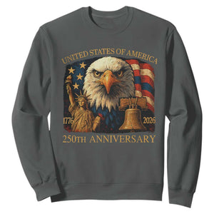US 250th Anniversary Sweatshirt Retro Bald Eagle American Flag Patriotic Veterans TS10 Dark Heather Print Your Wear