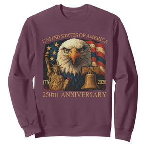 US 250th Anniversary Sweatshirt Retro Bald Eagle American Flag Patriotic Veterans TS10 Maroon Print Your Wear