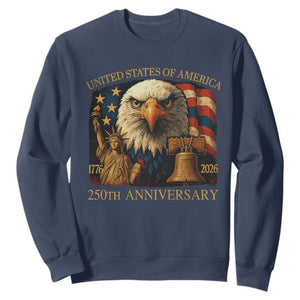 US 250th Anniversary Sweatshirt Retro Bald Eagle American Flag Patriotic Veterans TS10 Navy Print Your Wear
