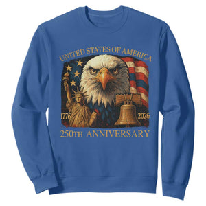 US 250th Anniversary Sweatshirt Retro Bald Eagle American Flag Patriotic Veterans TS10 Royal Blue Print Your Wear
