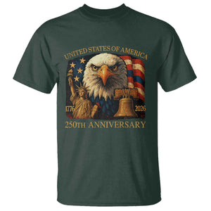 US 250th Anniversary T Shirt Retro Bald Eagle American Flag Patriotic Veterans TS10 Dark Forest Green Print Your Wear