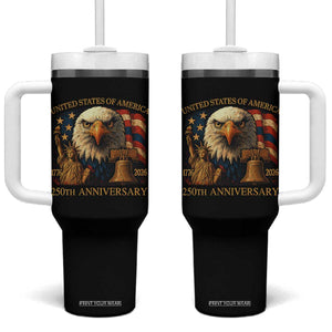 US 250th Anniversary Tumbler With Handle Retro Bald Eagle American Flag Patriotic Veterans TS10 One Size: 40 oz Black Print Your Wear