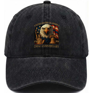 US 250th Anniversary Washed Cotton Baseball Cap Retro Bald Eagle American Flag Patriotic Veterans TS10 Washed Cap Universal Fit Black Print Your Wear