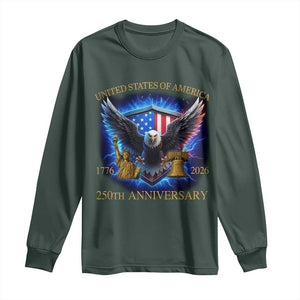 250 Years America Flag Long Sleeve Shirt Eagle 250th Anniversary USA Patriotic 1776 2026 TS10 Dark Forest Green Print Your Wear