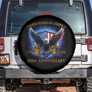250 Years America Flag Spare Tire Cover Eagle 250th Anniversary USA Patriotic 1776 2026 TS10 No hole Black Print Your Wear