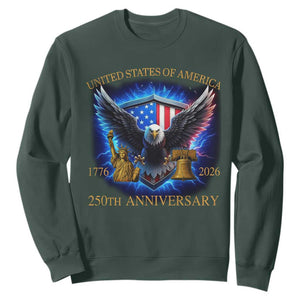250 Years America Flag Sweatshirt Eagle 250th Anniversary USA Patriotic 1776 2026 TS10 Dark Forest Green Print Your Wear