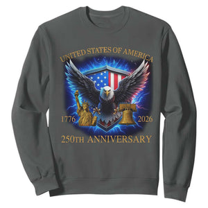 250 Years America Flag Sweatshirt Eagle 250th Anniversary USA Patriotic 1776 2026 TS10 Dark Heather Print Your Wear